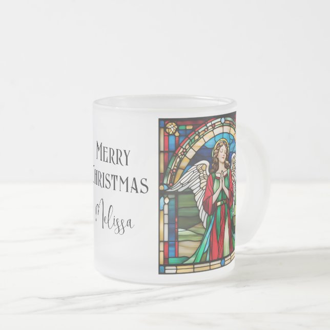 Tasse Givré Ange de Noël vitrail rouge et vert (Devant droit)