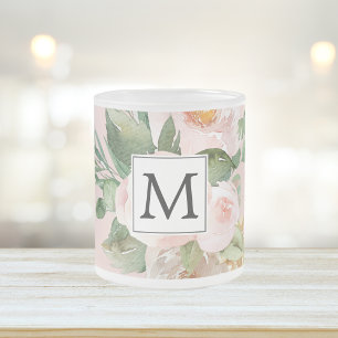 Tasse Givré Aquarelle moderne Fleurs roses Monogrammes