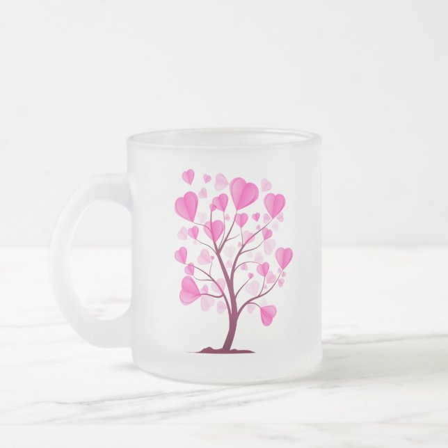Tasse Givré Arbre d'amour Arbre de coeur Pastel rose Aquarelle (Gauche)
