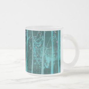 Tasse Givré Art de hibou de forêt grunge bleu