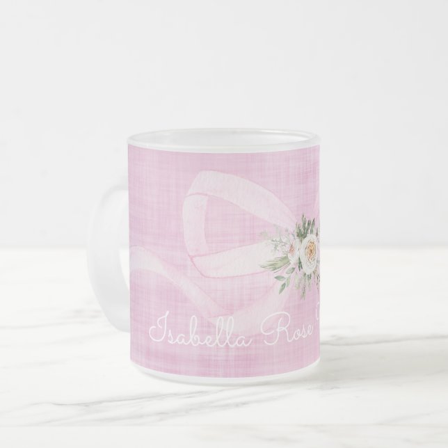 Tasse Givré Baby Girl Name Pastel Pink Ribbon Floral Sweet (Devant gauche)