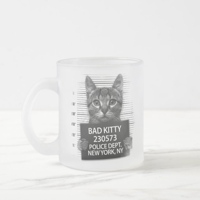 Tasse Givré Bad Kitty Chat Police Arrestation Photo Drôle (Gauche)