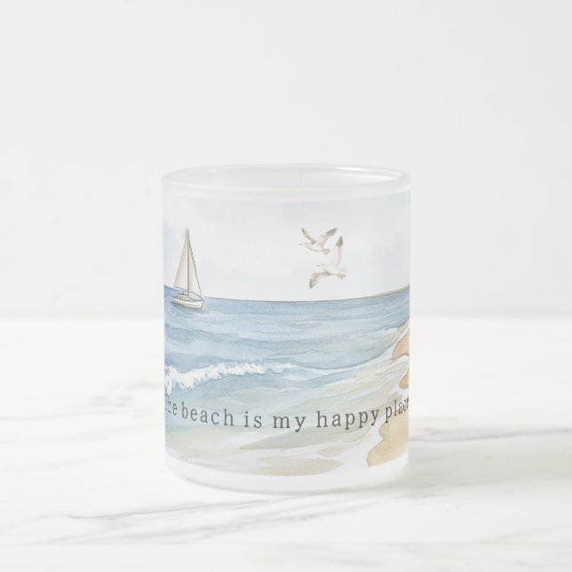 Tasse Givré Bateau Océan Mer Oiseaux Sable Plage (Centre)
