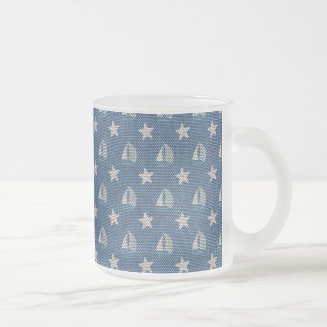 Tasse Givré Bateaux à voile sur Blue Linen (Droit)