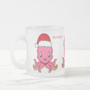 Tasse Givré Belle pieuvre joyeuse en casquette de Noël