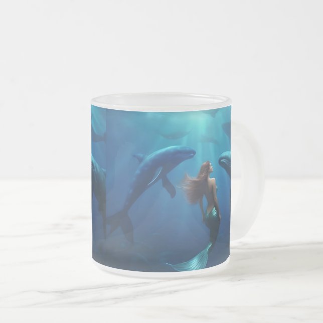 Tasse Givré Belle Sirène Nager Avec Baleines À Bosse, (Devant droit)