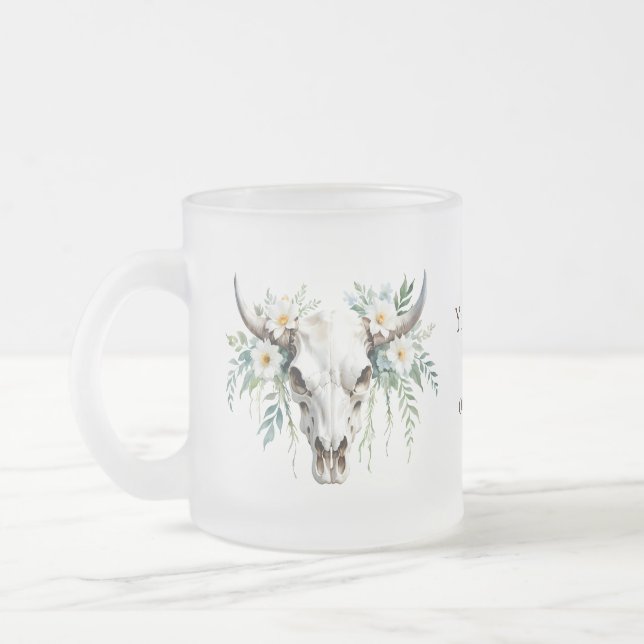Tasse Givré Boho Chic Aquarelle Florale Vache Crâne (Gauche)