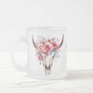Tasse Givré Boho Chic Aquarelle Florale Vache Crâne