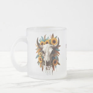 Tasse Givré Boho Chic Aquarelle Florale Vache Crâne