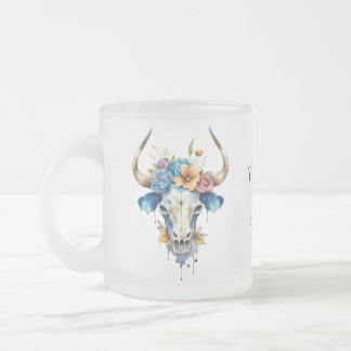 Tasse Givré Boho Chic Aquarelle Florale Vache Crâne