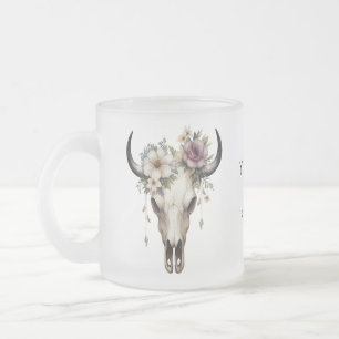 Tasse Givré Boho Chic Aquarelle Florale Vache Crâne