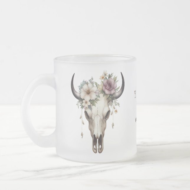 Tasse Givré Boho Chic Aquarelle Florale Vache Crâne (Gauche)