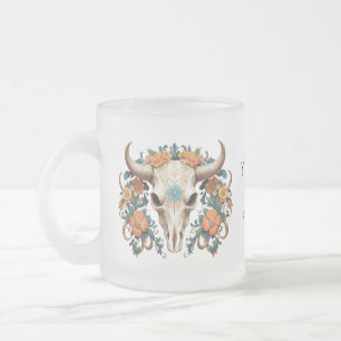 Tasse Givré Boho Chic Aquarelle Florale Vache Crâne