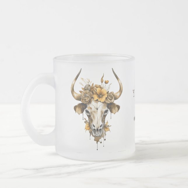 Tasse Givré Boho Chic Aquarelle Florale Vache Crâne (Gauche)