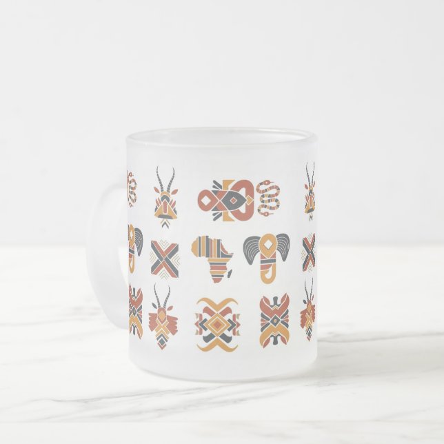 Tasse Givré Boho Geometric Pattern Mug, Earthy Tones Cup (Devant gauche)
