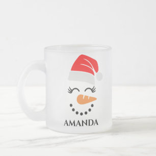 Tasse Givré bonhomme de neige de Noël personnalisé avec nom pe