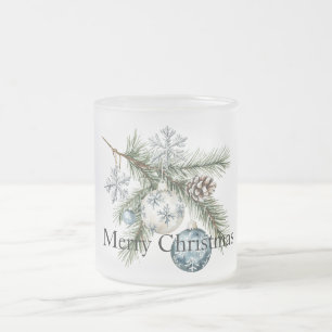 Tasse Givré Branches de sapin de Noël Ornements Bleus Blancs