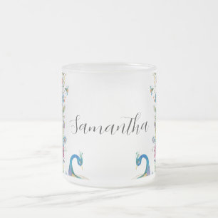 Tasse Givré Cadre Peacocs avec fleurs d'aquarelle