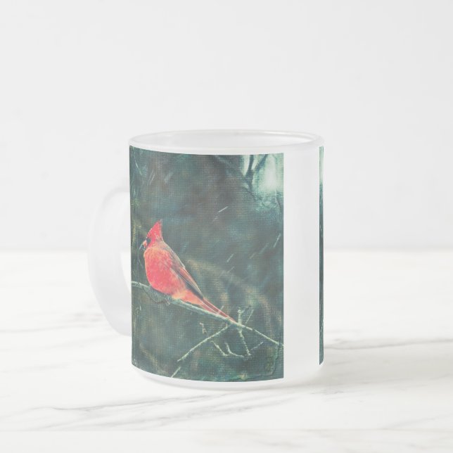 Tasse Givré Cardinal d'hiver en tempête de neige grenouille am (Devant gauche)