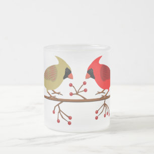 Tasse Givré Cardinaux de Noël mignons et baies rouges