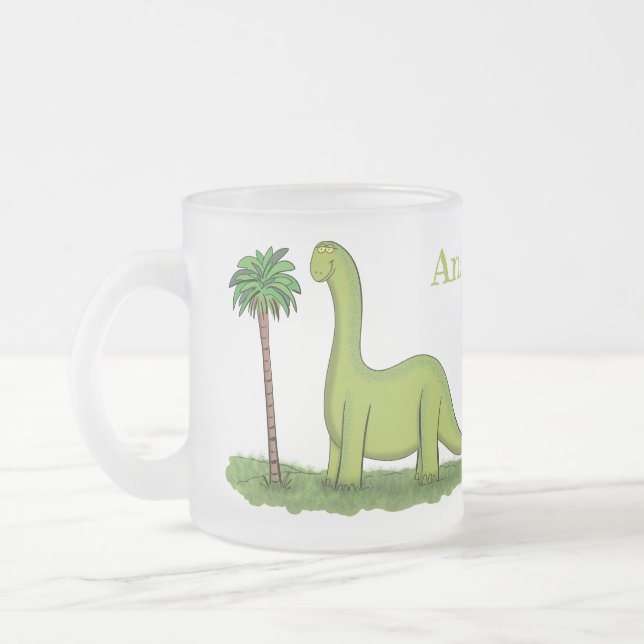 Tasse Givré Caricature de dinosaure de brontosaurus vert migno (Gauche)