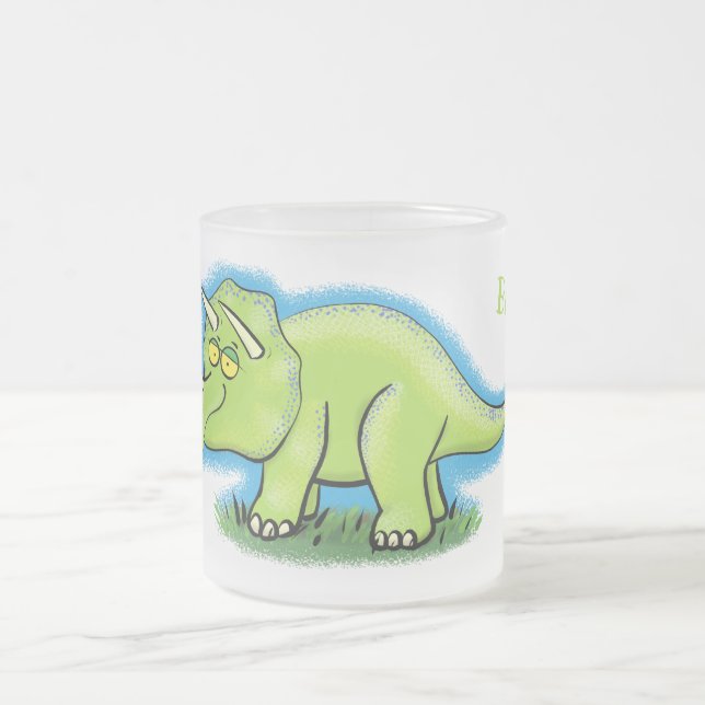 Tasse Givré Caricature de dinosaure de triceratops vert mignon (Centre)