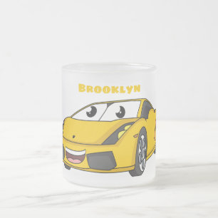 Tasse Givré Caricature de voiture sport jaune joyeux
