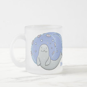 Tasse Givré Caricature joyeux de phoque et de poisson bleu