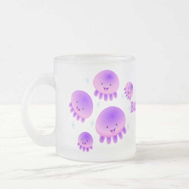 Tasse Givré Caricature kawaii de méduse violette rose mou (Gauche)