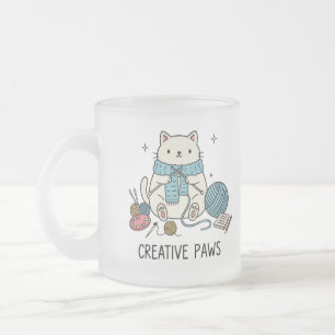 Tasse Givré Chat Blanc Heureux Tricotant Fil Mignon Passe-Temp