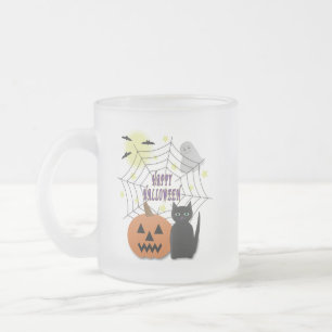 Tasse Givré Chat noir et Citrouille pas effrayant Halloween
