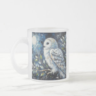 Tasse Givré Chouette blanche sur branche dans la peinture lune