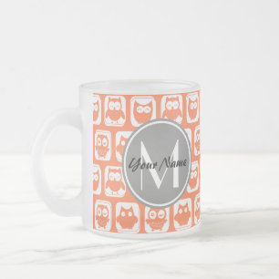 Tasse Givré Chouettes de corail Gris Monogramme personnalisé