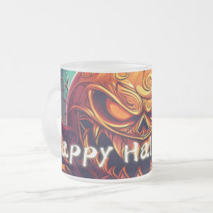 Tasse Givré Citrouille orange effrayant avec visage, Halloween
