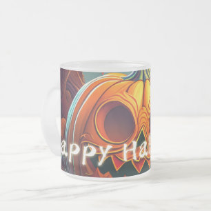 Tasse Givré Citrouille orange effrayante avec visage, Hallowee