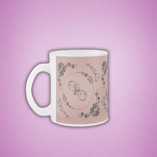 Tasse Givré Coeurs noirs simples, Floral, Infinité sur rose  