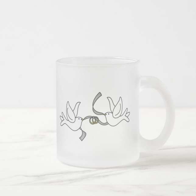Tasse Givré Colombes de mariage avec des anneaux (Droit)
