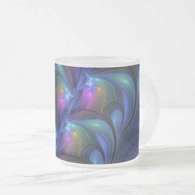 Tasse Givré Coloré Lumineux Abstrait Bleu rose Vert Fractal (Devant droit)