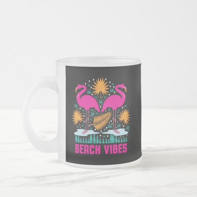 Tasse Givré Conception de flamants roses de vibes de plage (Gauche)