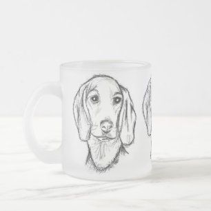 Tasse Givré croquis de teckel dessiné à la main en noir et bla
