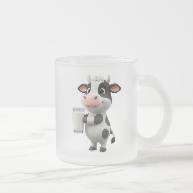 Tasse Givré Cute Cartoon Cow Drinking Milk From Glass (Droit)