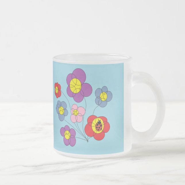 Tasse Givré Cute Ladybug and Flowers Blue (Droit)