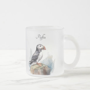 Tasse Givré Cute Puffin sur une roche aquarelle