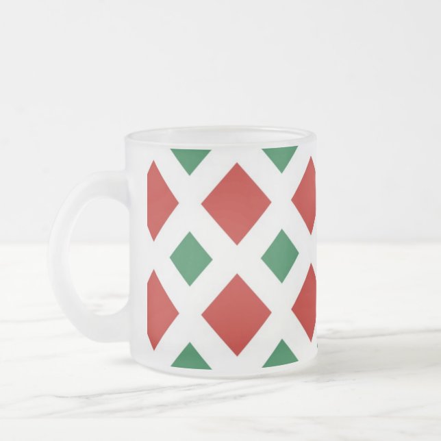Tasse Givré Diamants rouges et verts sur blanc (Gauche)
