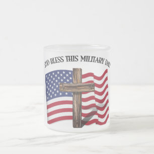 Tasse Givré DIEU BÉNISSE CE PÈRE MILITAIRE croix robuste & dra