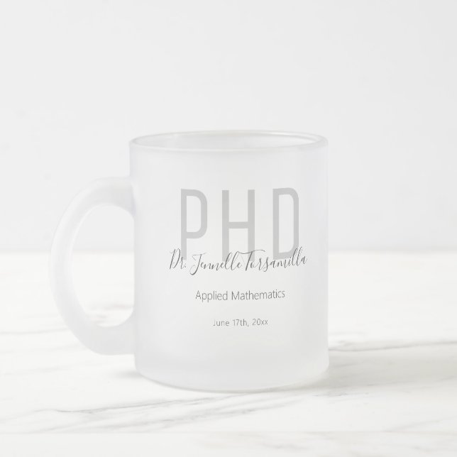 Tasse Givré Diplômé noir gris Date Nom Diplôme PhD (Gauche)