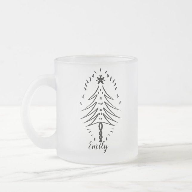 Tasse Givré Doodles d'arbre de Noël Art de l'encre lunaire (Gauche)