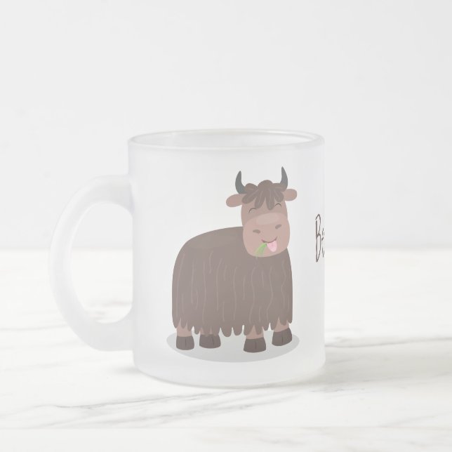 Tasse Givré Drôle joyeux yak mangeant de l'herbe dessin d'illu (Gauche)