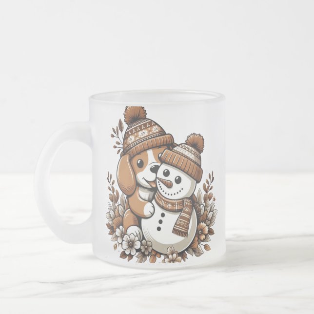 Tasse Givré Duo d'hiver mignon : Chien dans Casquette à motifs (Gauche)