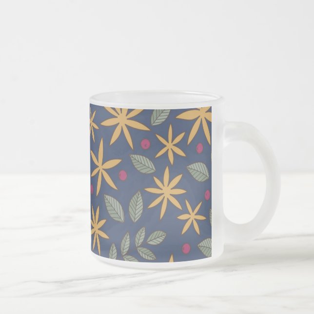Tasse Givré Elégant motif floral jaune sur bleu (Droit)
